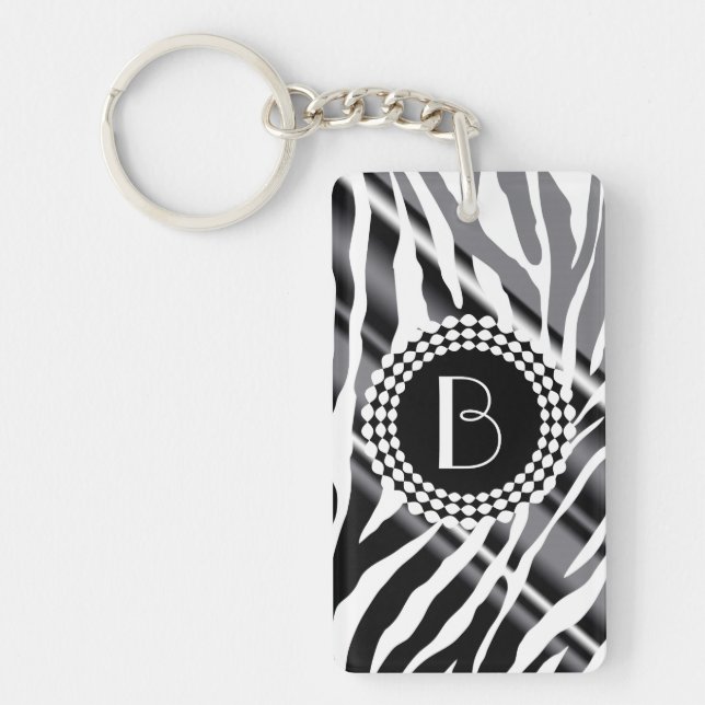 Animal Print Zebra Pattern and Monogram Keychain (Front)