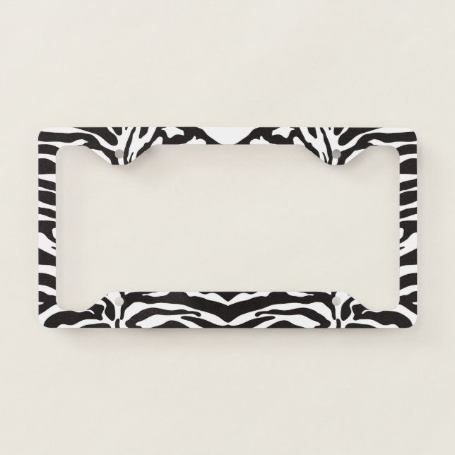 Animal Print Zebra Print Pattern Black & White License Plate Frame (Front)