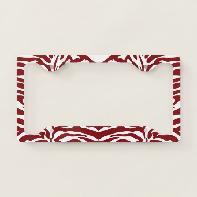 Animal Print Zebra Print Pattern Red Maroon License Plate Frame (Front)