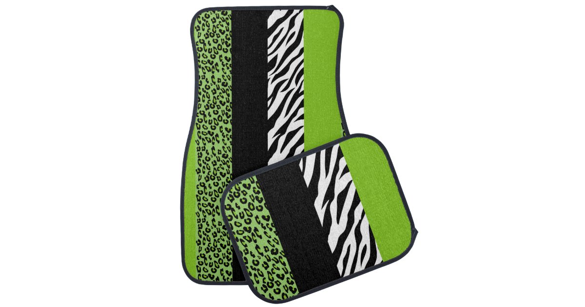 Animal Print Zebra Stripes Leopard Spots Green Car Mat