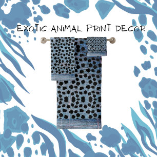 Animal Prints Black and Blue Bath Towel Set