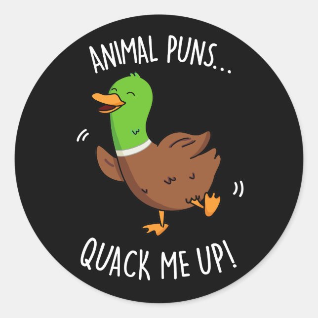 Animal Puns Quack Me Up Funny Duck Pun Dark BG Classic Round Sticker (Front)