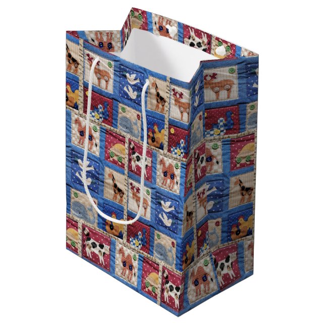 Animal Quilt Pattern Medium Gift Bag (Front Angled)