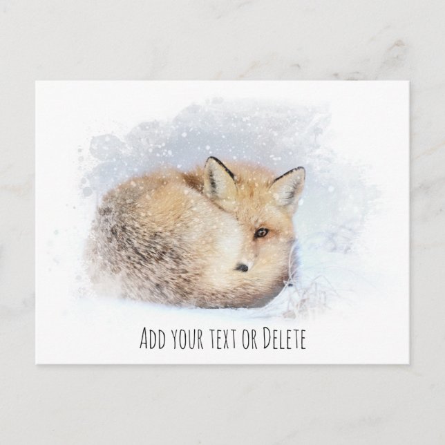 *~* Animal Red Fox Ap18 Abstract Wildlife Snowy Postcard (Front)