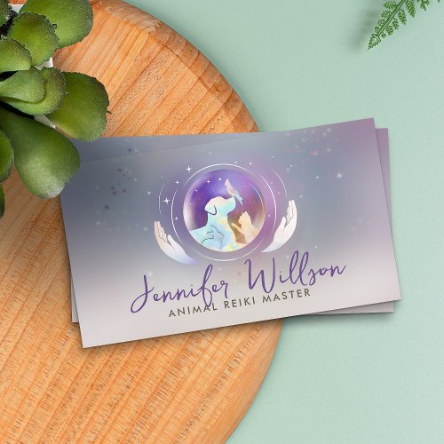 Animal Reiki Healing Watercolor Art Business Card