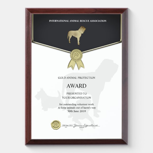 Animal Rescue Award Plaque (Vertical)