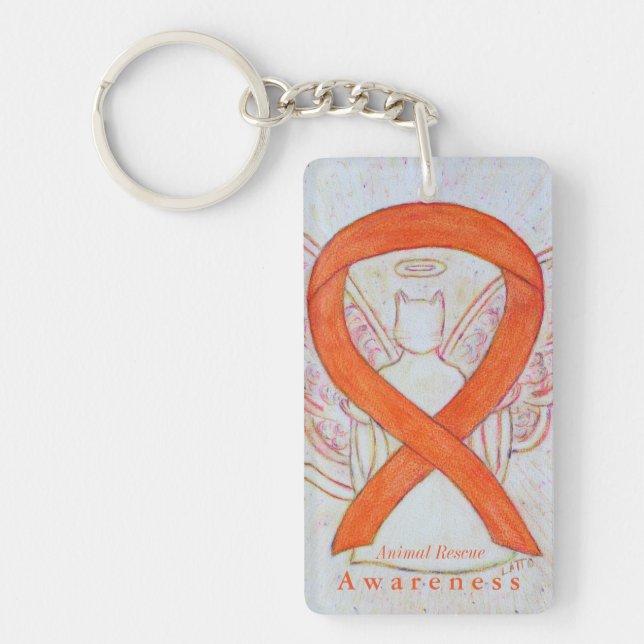 Animal Rescue Cat Angel Awareness Ribbon Keychain (Front)