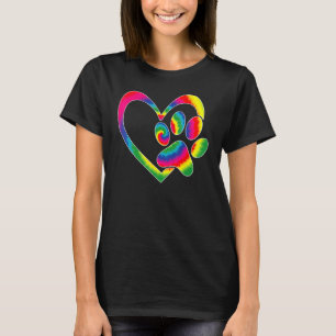 Animal Rescue Dog Cat Paw Heart Print Tie Dye Dog  T-Shirt