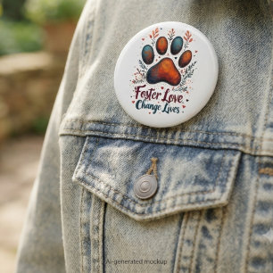 Animal Rescue Foster Love Change Lives Paw Print Button