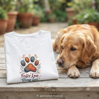 Animal Rescue Foster Love Change Lives Paw Print T-Shirt
