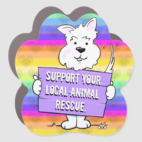 Animal Rescue Pup Rainbow Hearts Car Magnet