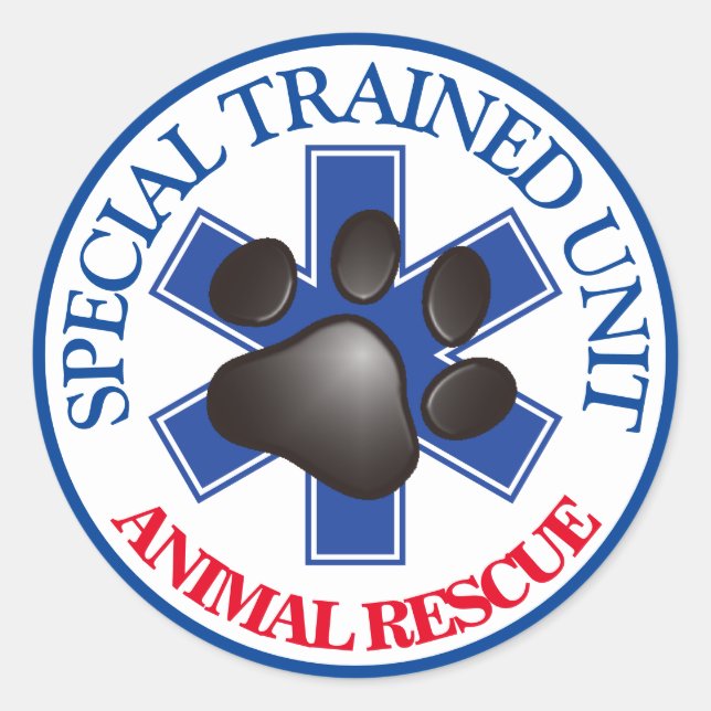 ANIMAL RESCUE SPECIAL TRAINED UNIT CLASSIC ROUND STICKER (Front)