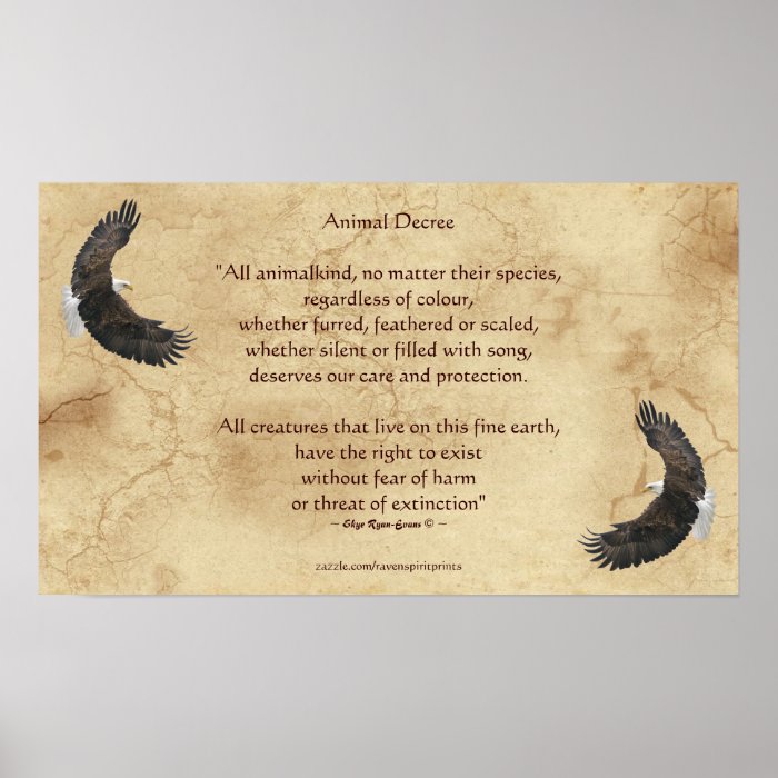 Animal Rights Poem & Bald Eagles Literary Poster