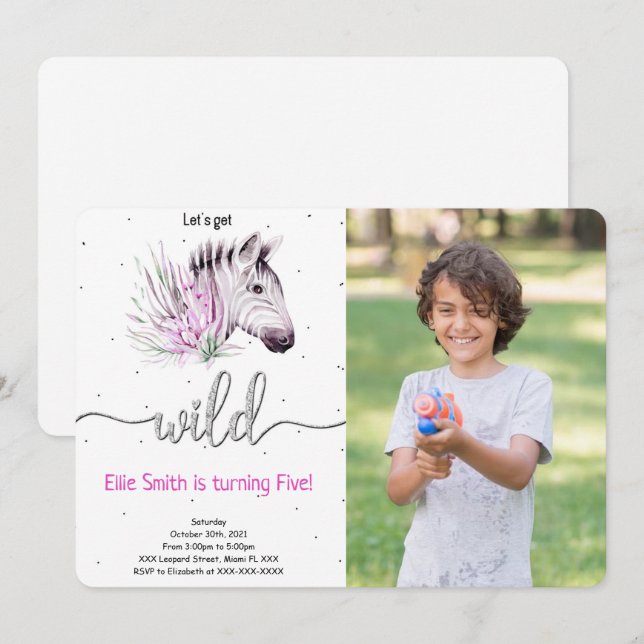 Animal Safari Birthday Photo Invitation (Front/Back)