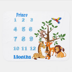 Animal Safari Boy Milestone Baby Blanket