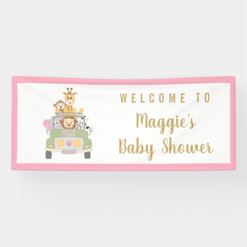 Animal Safari Cute Pink Baby Girl Shower Welcome Banner