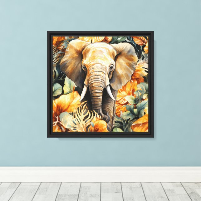 Animal Safari Elephant Canvas Print (Insitu(Wood Floor))