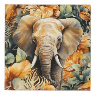 Animal Safari Elephant Faux Canvas Print