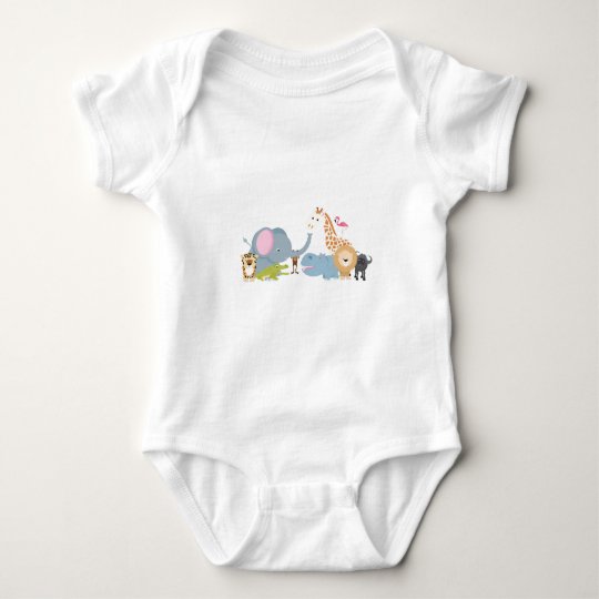 animal safari group white baby bodysuit