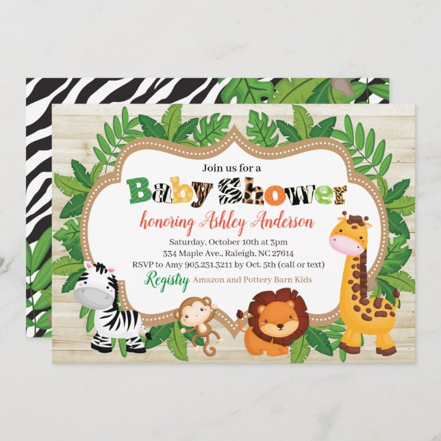 Animal Safari Jungle Baby Shower Invitation (Front/Back)