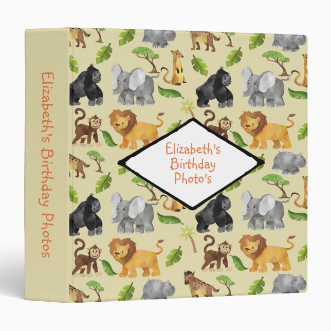 Animal Safari Jungle Pattern Birthday Photo Binder (Front/Spine)