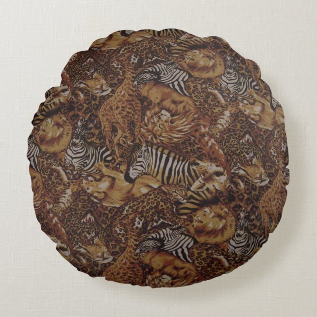ANIMAL SAFARI JUNGLE ROUND PILLOW (Front)