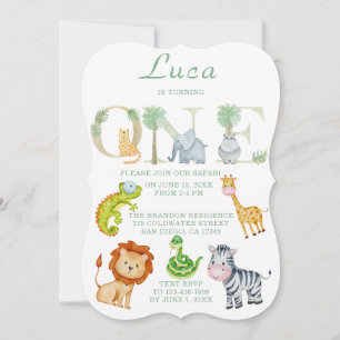 Animal Safari One-Year Old Birthday Flat Card