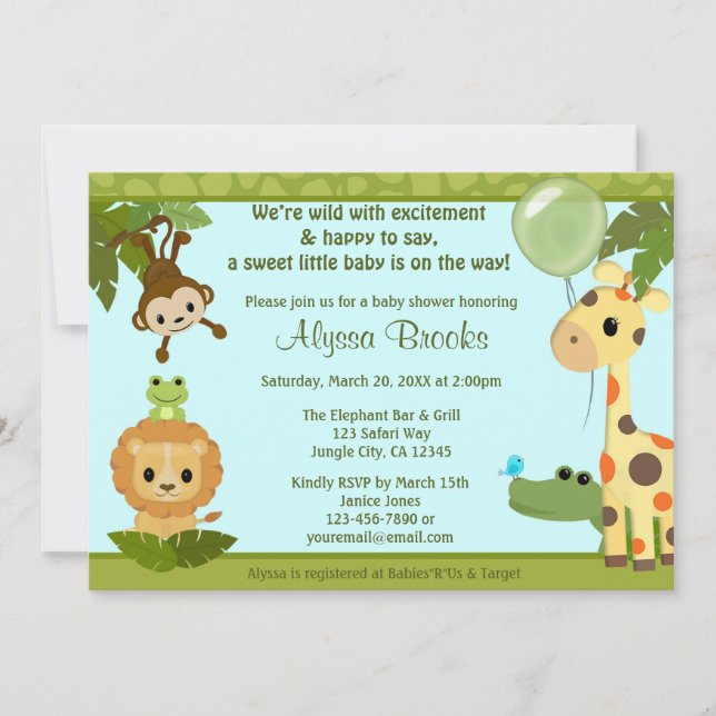 Animal SAFARI PARTY baby shower invitation monkey (Front)