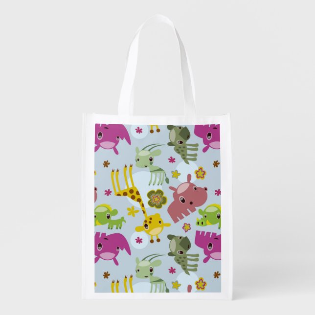 animal safari pattern reusable grocery bag (Front)