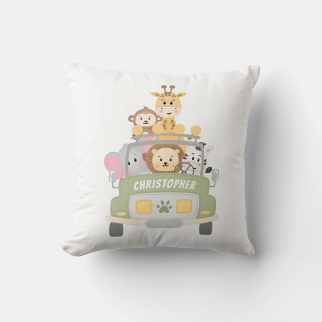 Animal Safari Personalized Kid's Throw Pillow (Front)