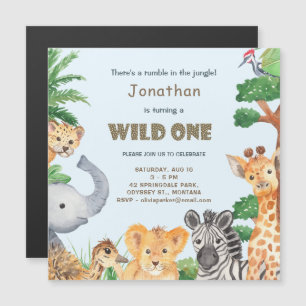 Animal Safari Wild One Camping Birthday Party Magnetic Invitation