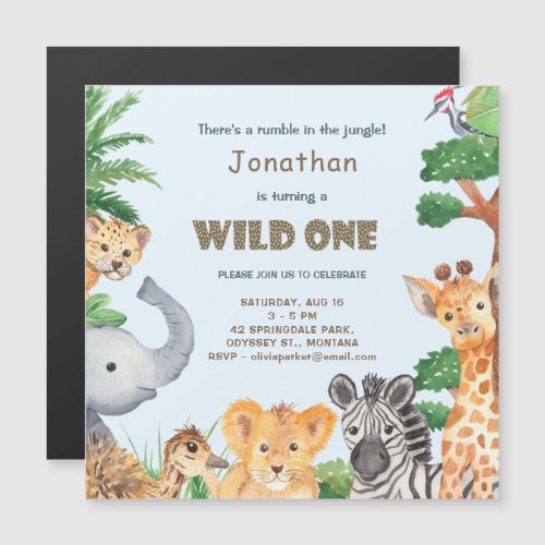 Animal Safari Wild One Camping Birthday Party Magnetic Invitation