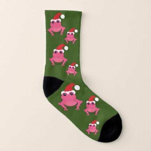 Animal Santa Hat Green Pink Frog Novelty Christmas Socks