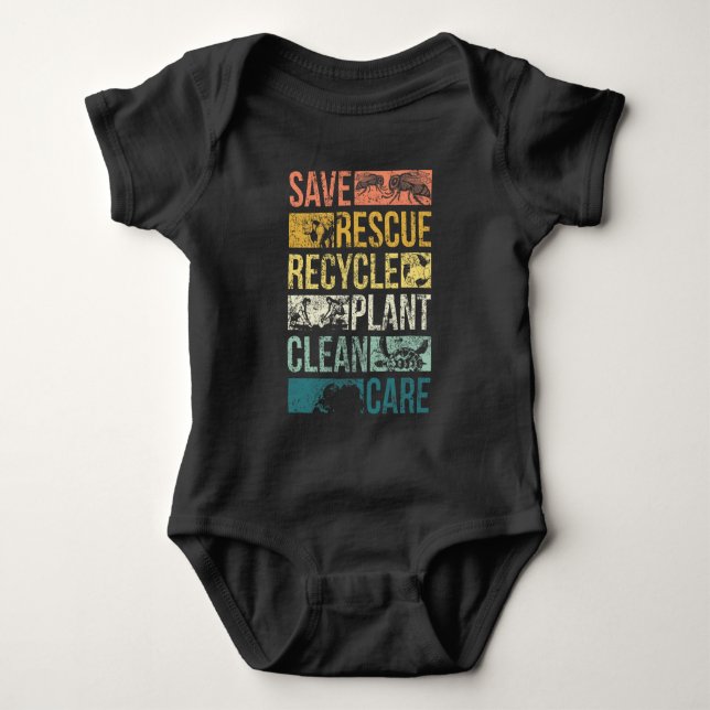 Animal Save Earth Turtle Climate Change Recycle Baby Bodysuit (Front)