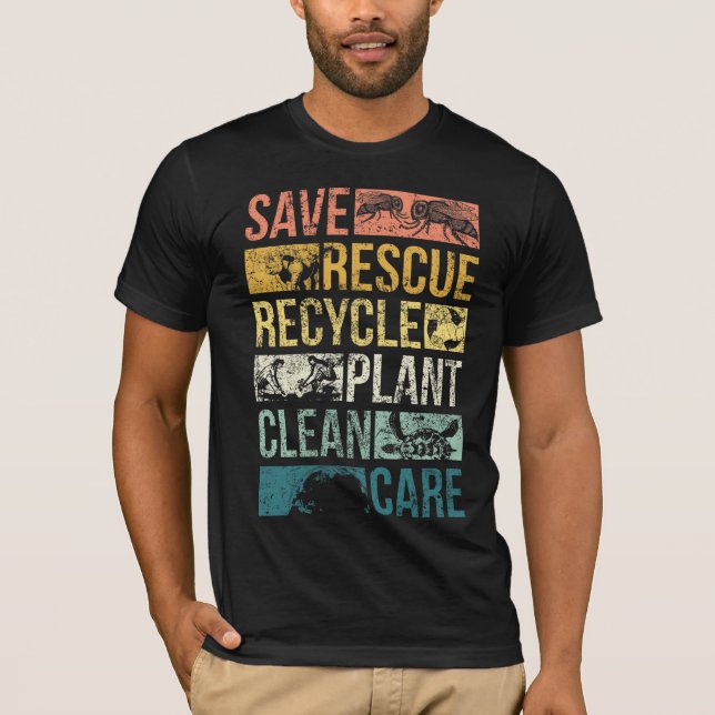 Animal Save Earth Turtle Climate Change Recycle T-Shirt (Front)