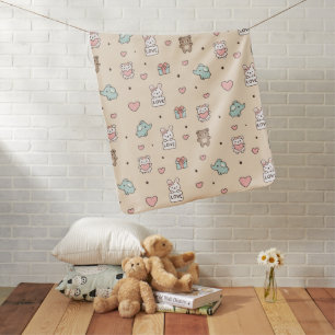 Animal Seamless Pattern With Hearts Baby Blanket