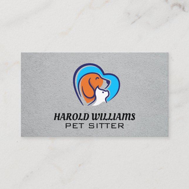 Animal Services | Dog Cat Heart Logo Business Card (Front)