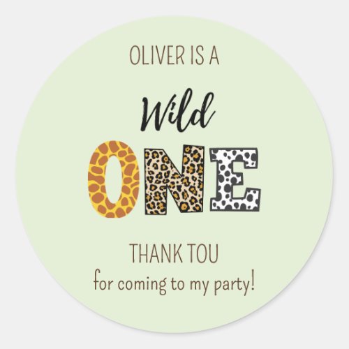 Animal Shape font Wild One Green  Classic Round Sticker