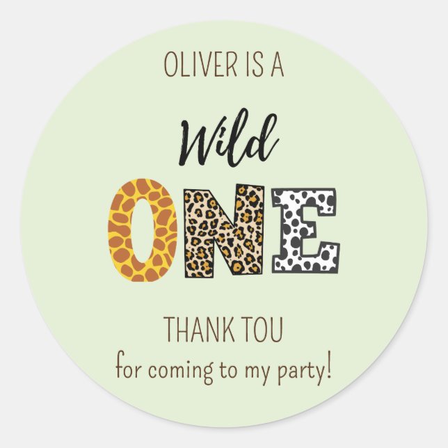 Animal Shape font Wild One Green  Classic Round Sticker (Front)
