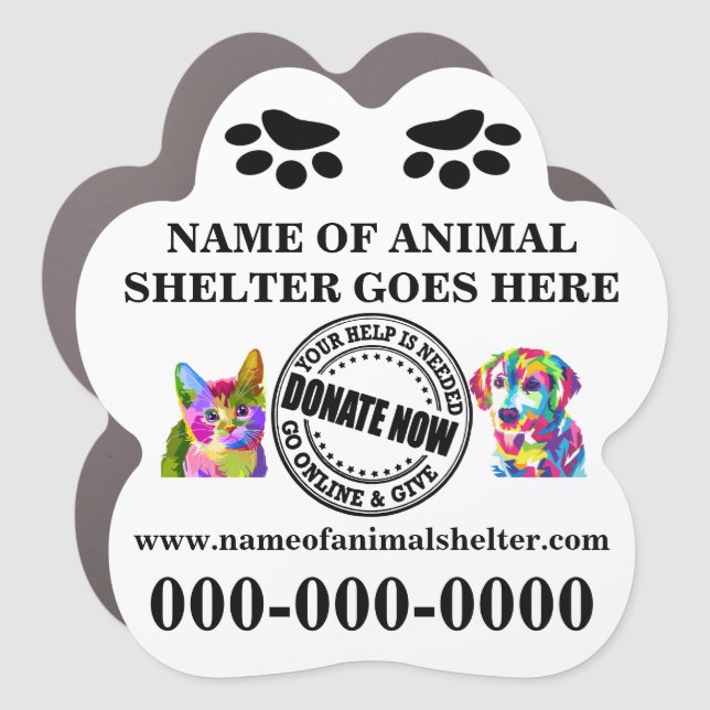 Animal shelter fundraising donate now cat dog art car magnet (Front)