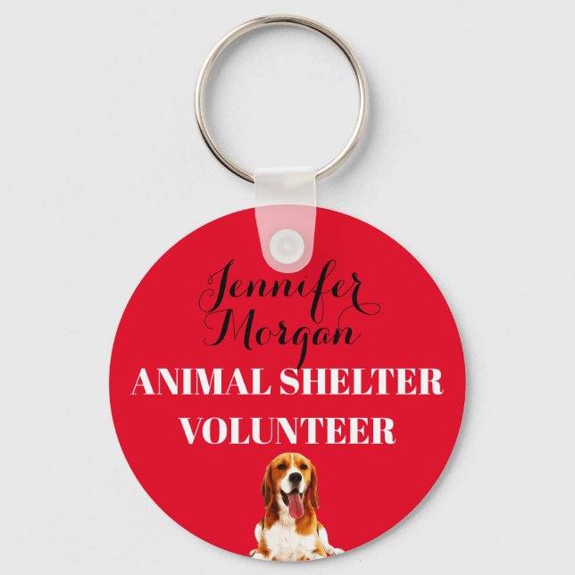 Animal Shelter Volunteer custom name red badge Keychain (Front)