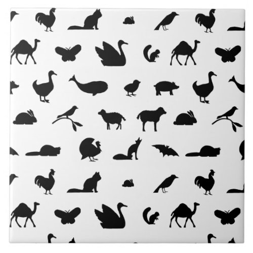 Animal Silhouettes CUSTOM BACKGROUND COLOR Ceramic Tile