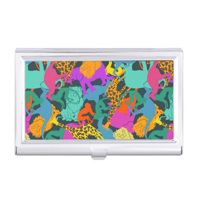 Animal Silhouettes Pattern Business Card Case (Front)