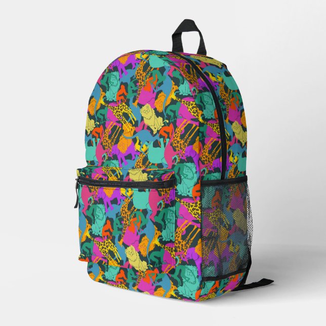 Animal Silhouettes Pattern Printed Backpack (Back Corner Right)