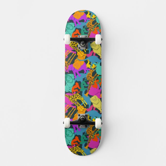 Animal Silhouettes Pattern Skateboard Deck (Front)