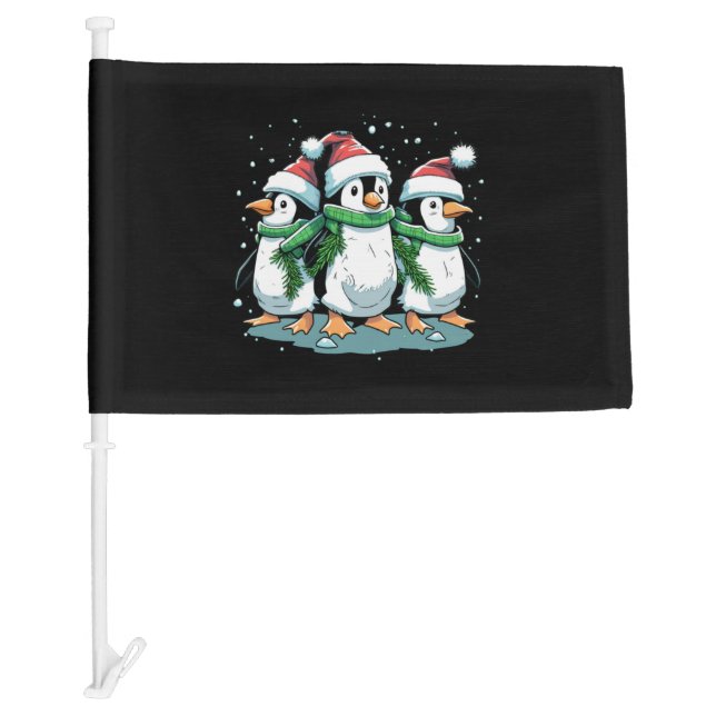 Animal Sitting in snow with Lights Christmas Santa Car Flag (Front)