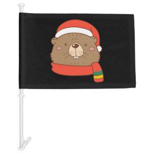 Animal Sitting in snow with Lights Christmas Santa Car Flag