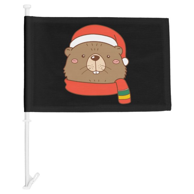 Animal Sitting in snow with Lights Christmas Santa Car Flag (Front)