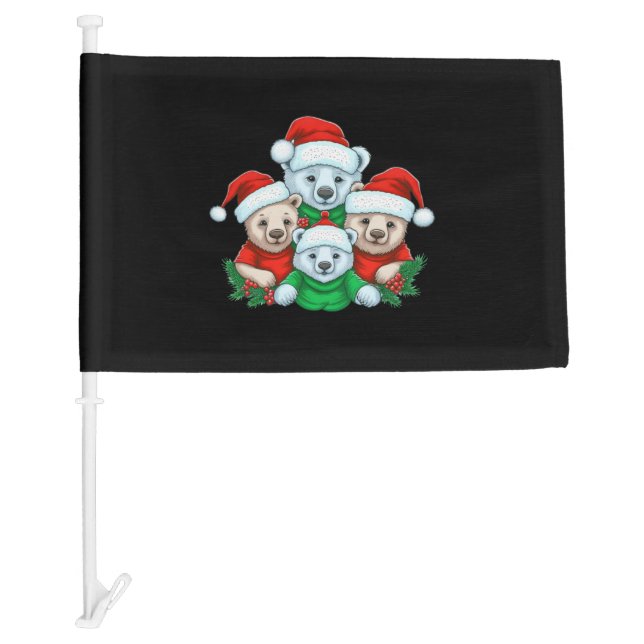 Animal Sitting in snow with Lights Christmas Santa Car Flag (Front)