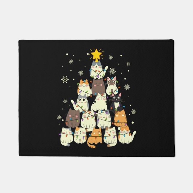 Animal Sitting in snow with Lights Christmas Santa Doormat (Front)